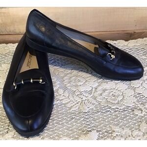 Cabin Creek Womens 9W Black Leather Flats Loafers Classic Preppy Academia Career